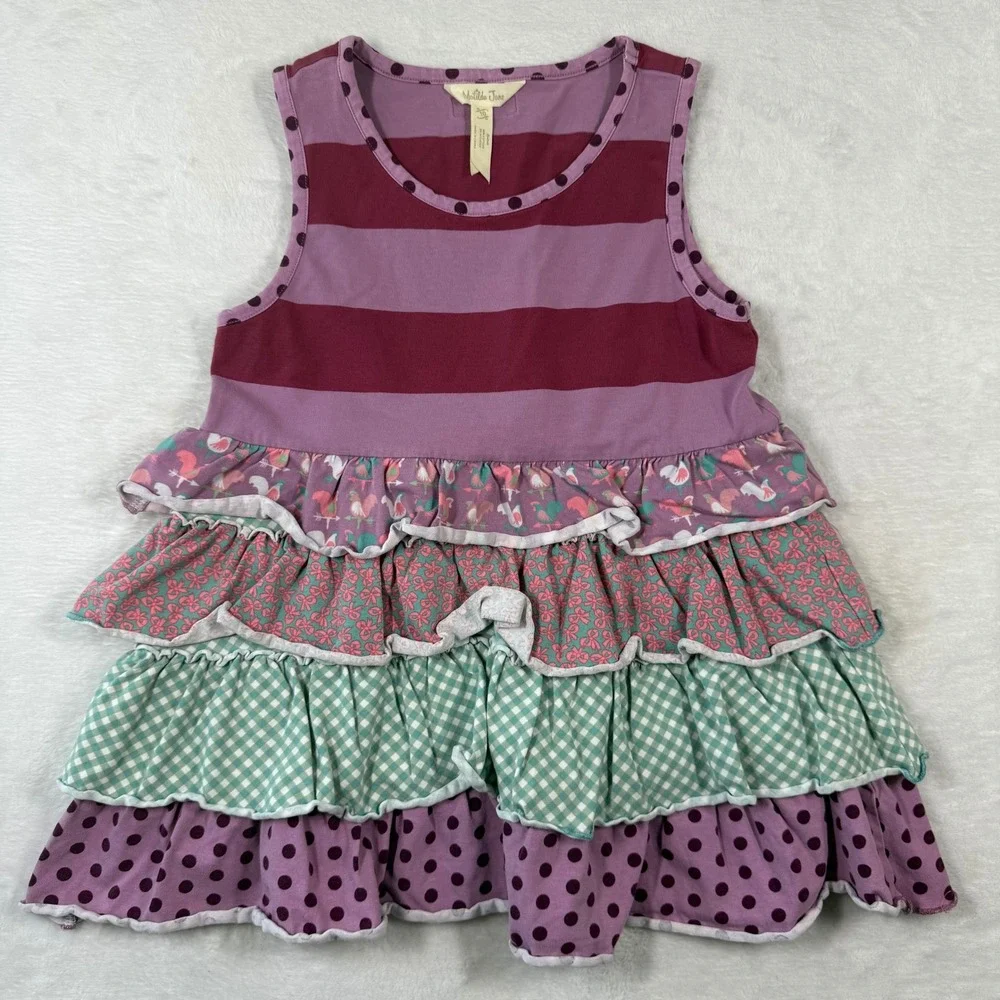 Matilda Jane Girls Size 10 Purple Striped Polka Dot Tiered Ruffle Sleeveless Top
